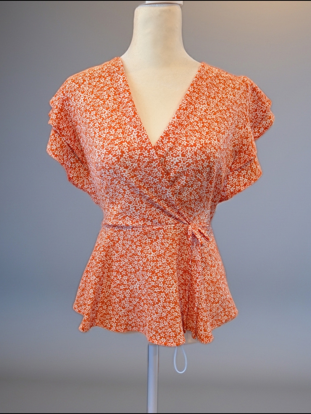 Orange Floral Wrap Peplum Top - Women
